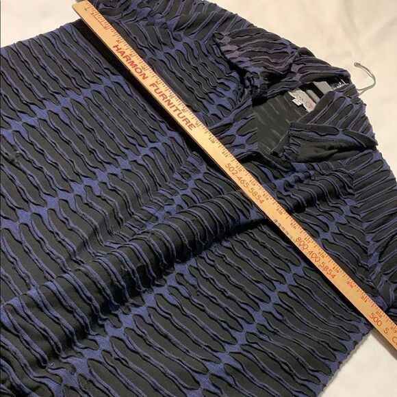 Navy Blue & Black Striped Long Cardigan with Shawl Collar - Picture 9 of 10